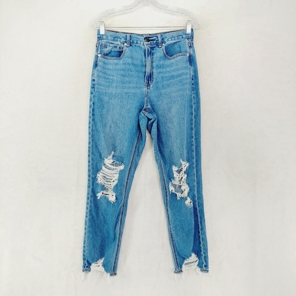 American Eagle Blue High-Rise Ripped Slim Fit Distressed Straight Leg Jeans 5681 - Picture 1 of 8